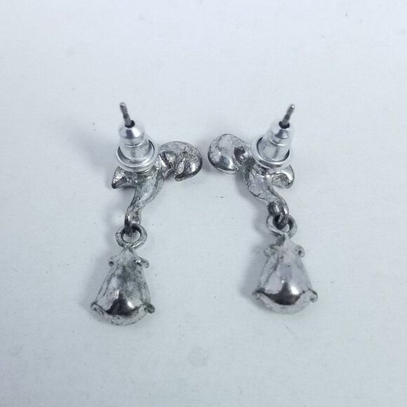 Vintage Little Rhinestone Drop Stud Earrings, Silver Tone Setting, Small Sparkle - Picture 2 of 5
